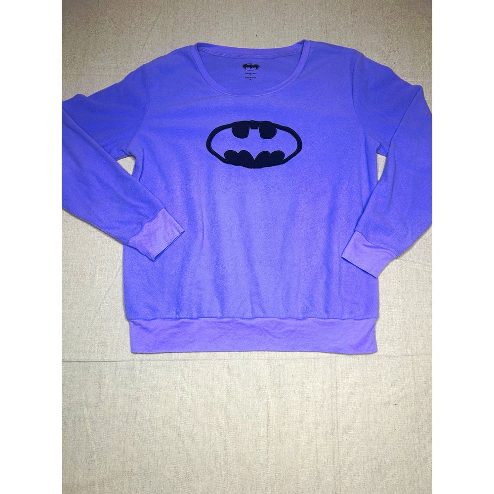 DC Comics Batman Women's Purple Fleece Pullover Crewneck Logo Sweatshirt XL